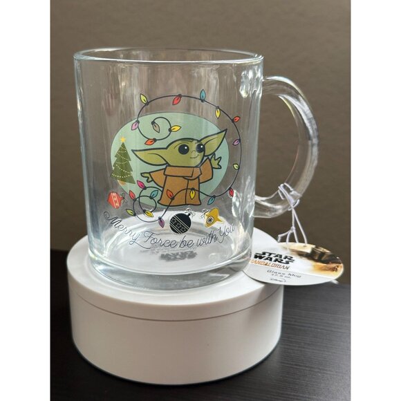 Disney Star Wars the Mandalorian Glass Mug | Baby Yoda Coffee Mug 17.5 OZ. Merry - Picture 1 of 4